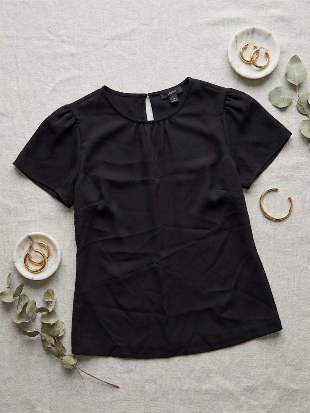 J. Crew Black Flutter Sleeve Round-Neck Blouse